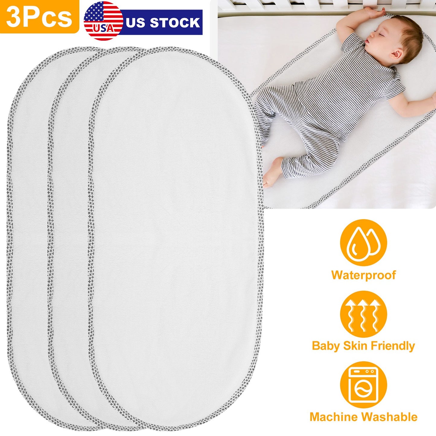 Waterproof Changing Pad Liners 3-Pack - Washable Cotton