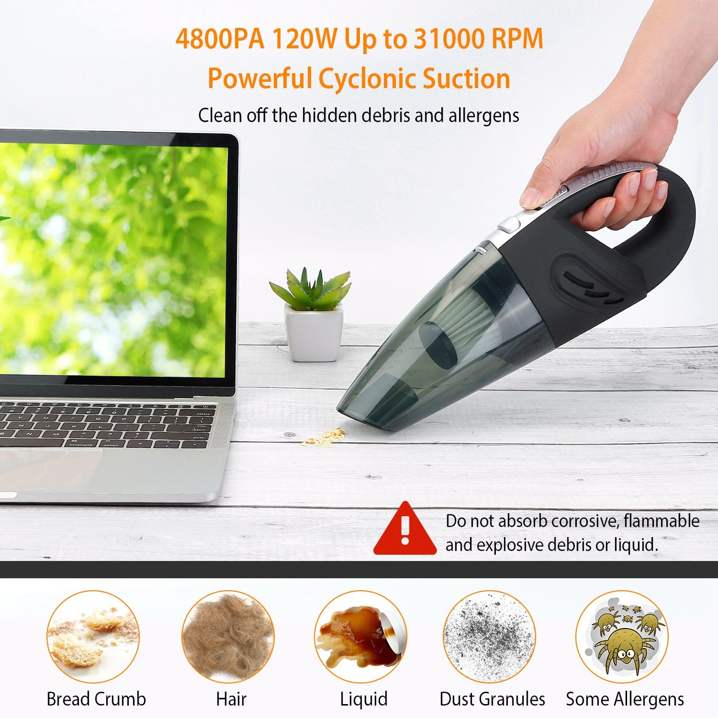 Cordless Handheld Car Vacuum Cleaner with 4800PA Suction