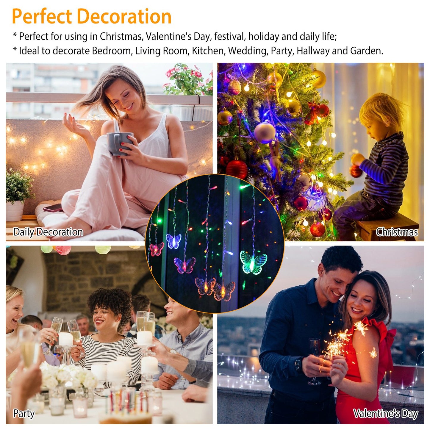 Butterfly Curtain String Lights with Remote - 96 LED, 11.5ft