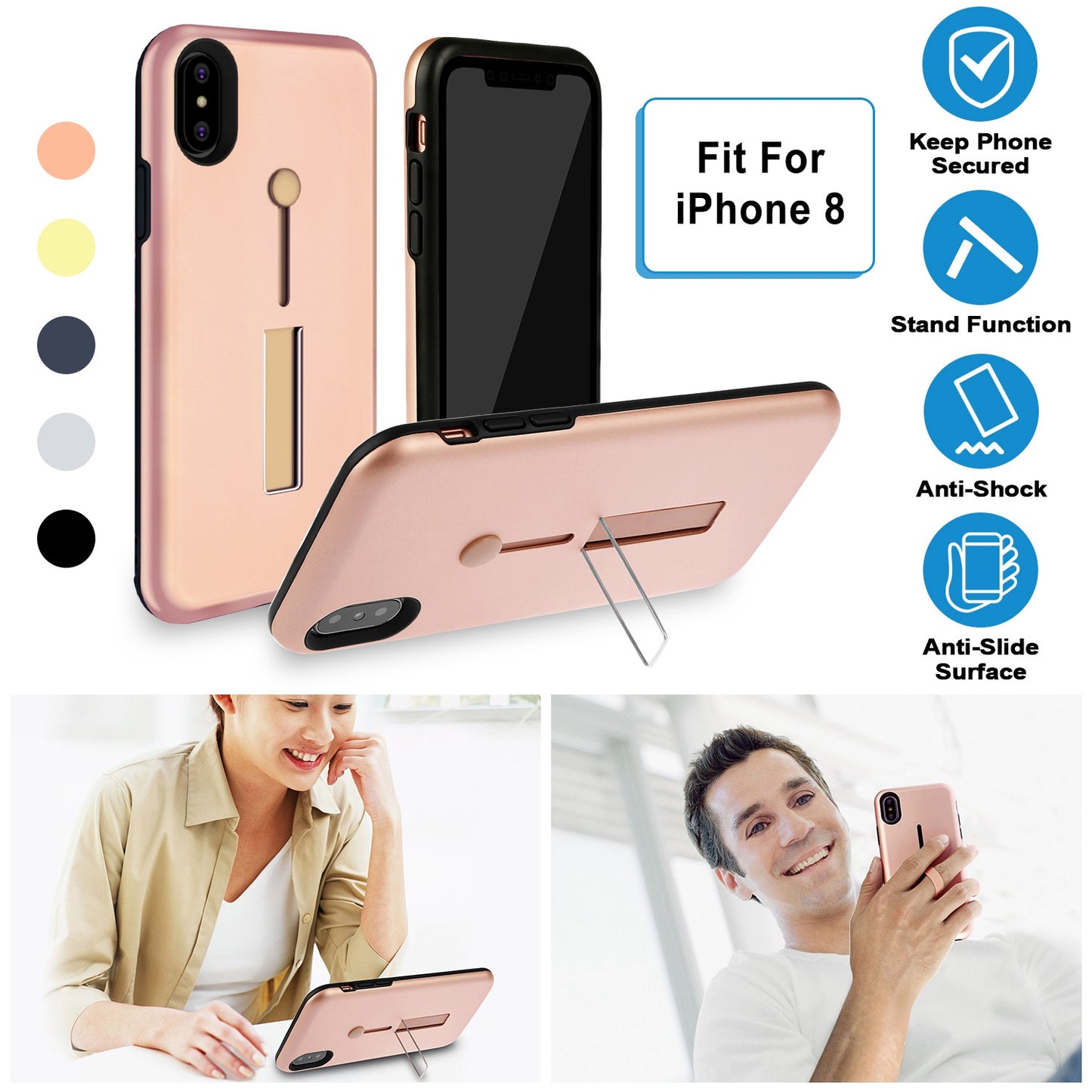 iPhone 8 Case with Finger Strap and Kickstand