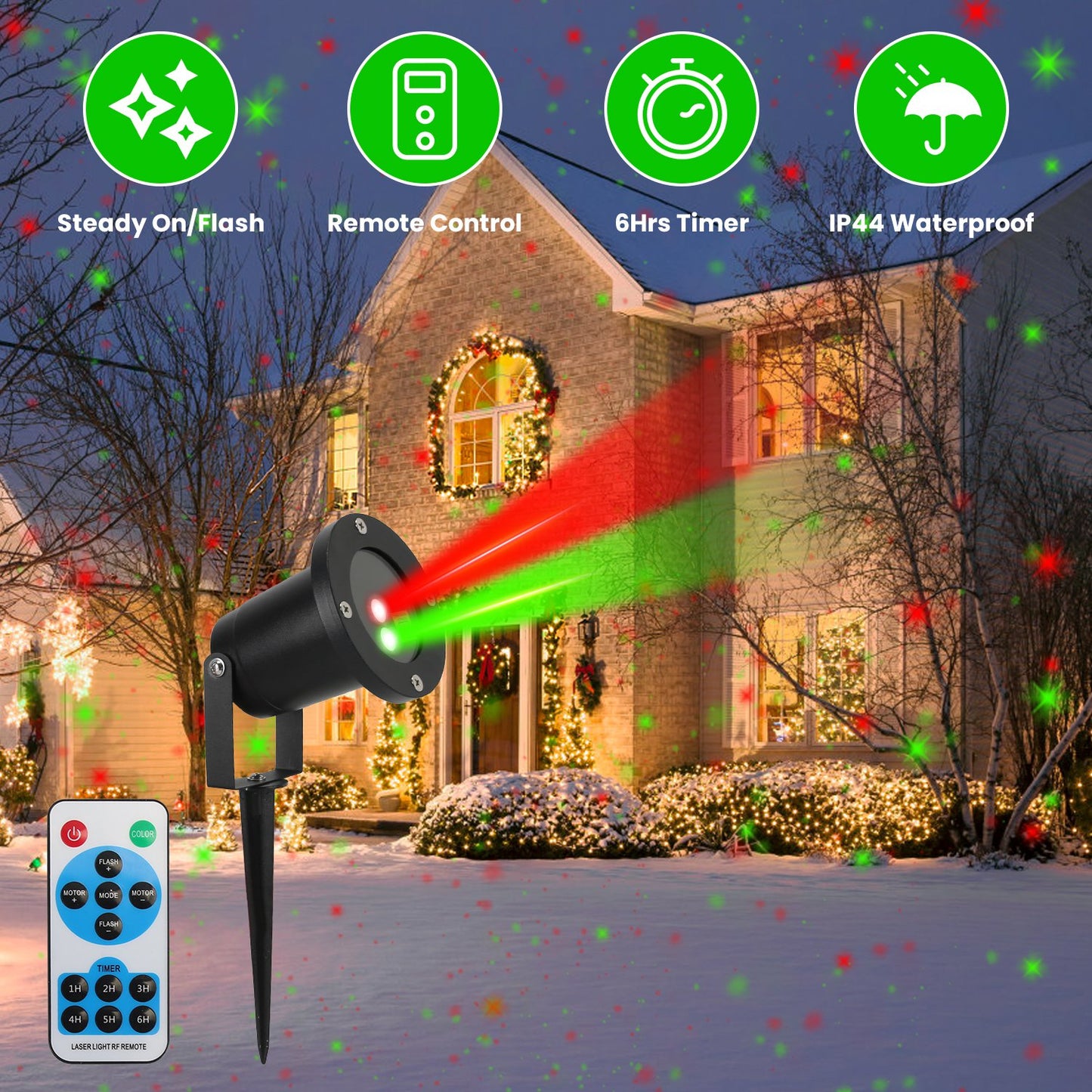 Outdoor Laser Projector Light with Red & Green Firefly Effects