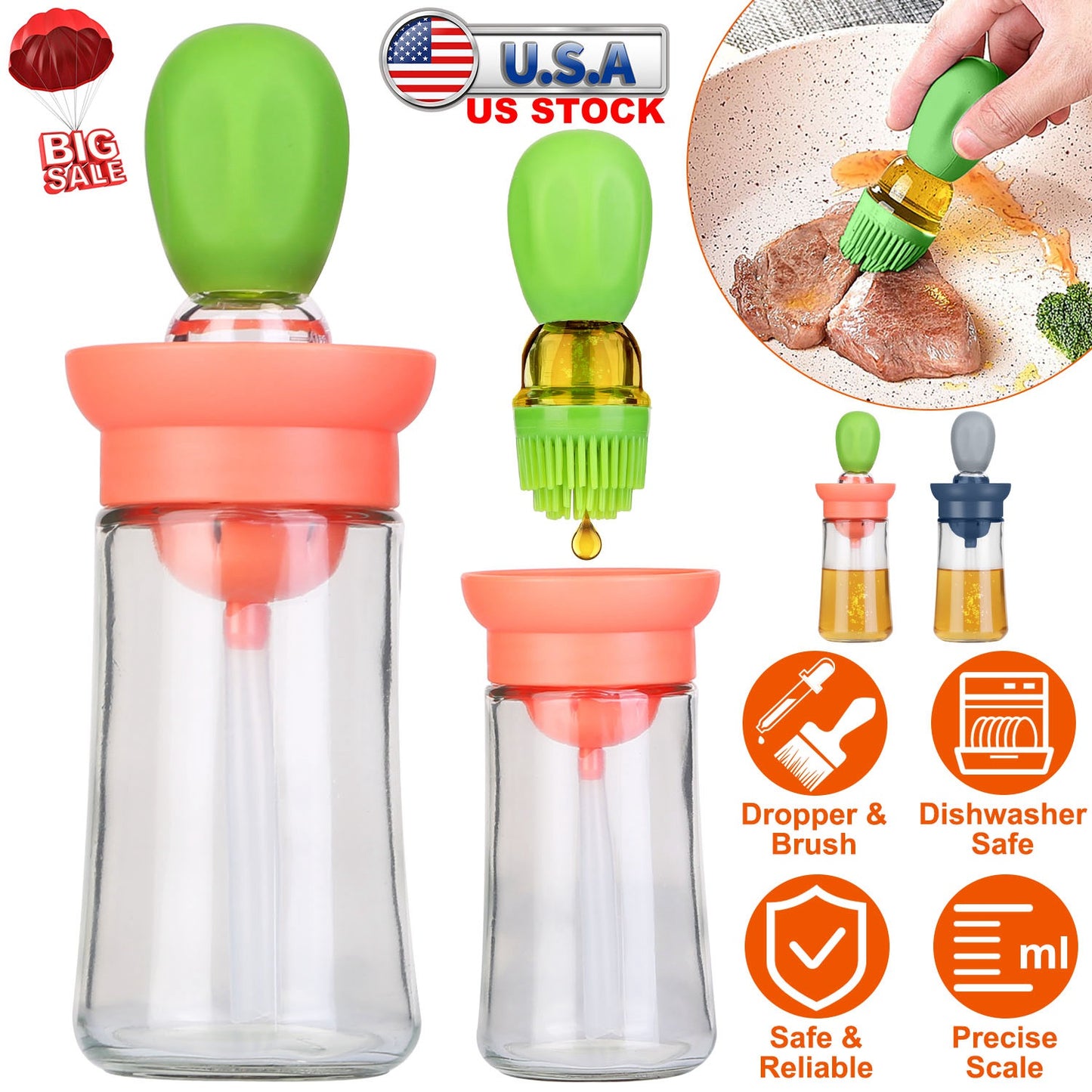 2-in-1 Glass Oil Dispenser Bottle with Silicone Brush