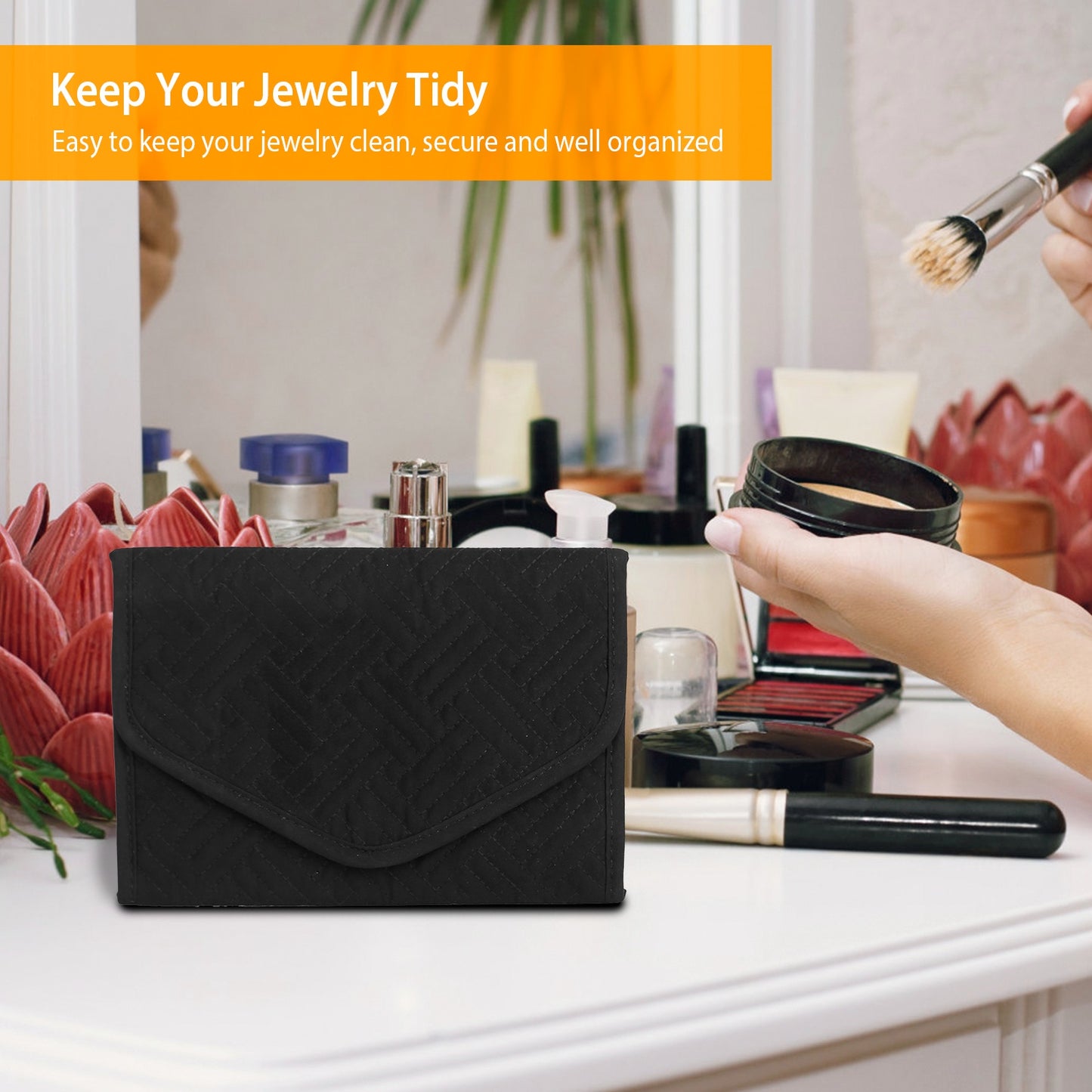 Travel Jewelry Organizer Case - Foldable Roll Storage Bag