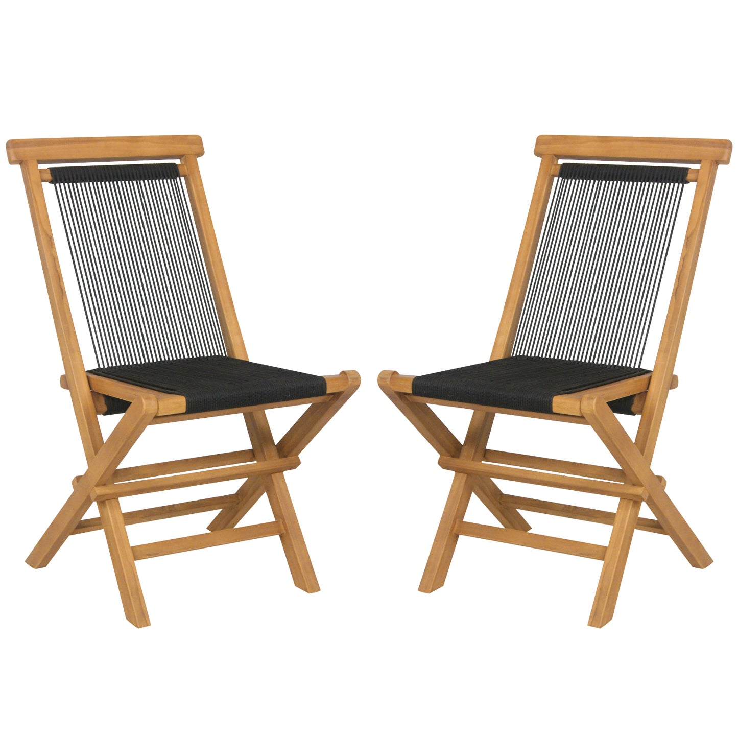 Teak Folding Patio Chairs with Woven Rope Seat (Set of 2)