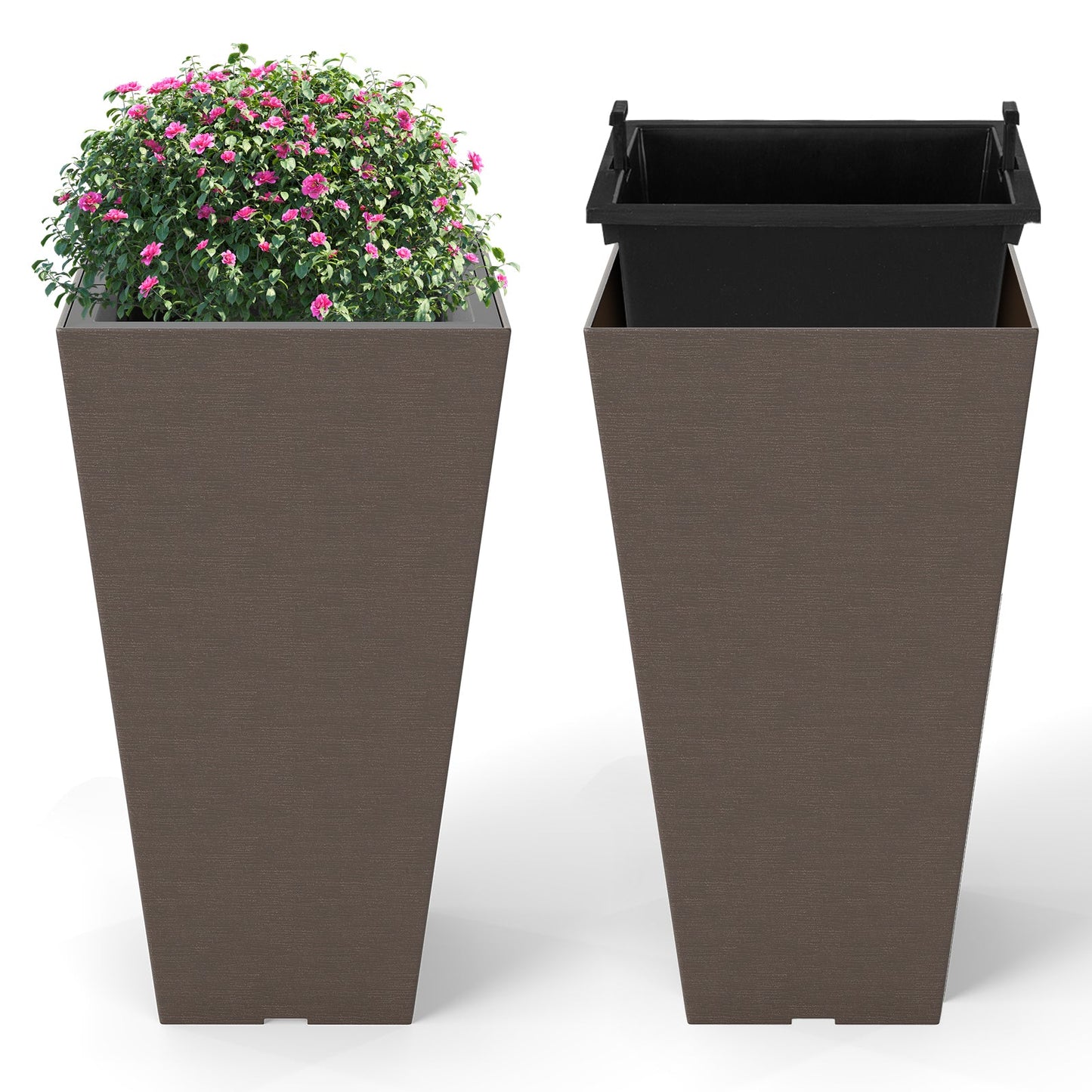 Set of 2 Square Taper Planter with Removable Inner Bucket and Optional Drainage Hole