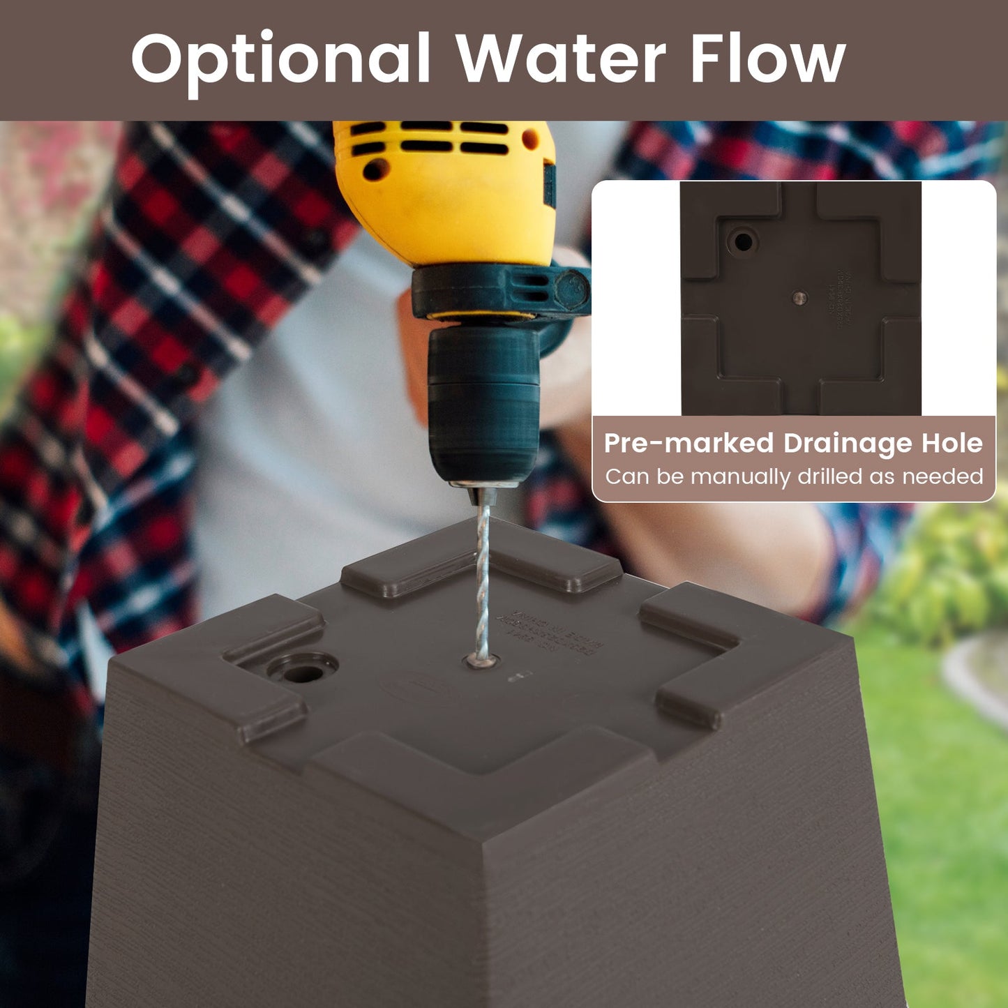 Set of 2 Square Taper Planter with Removable Inner Bucket and Optional Drainage Hole