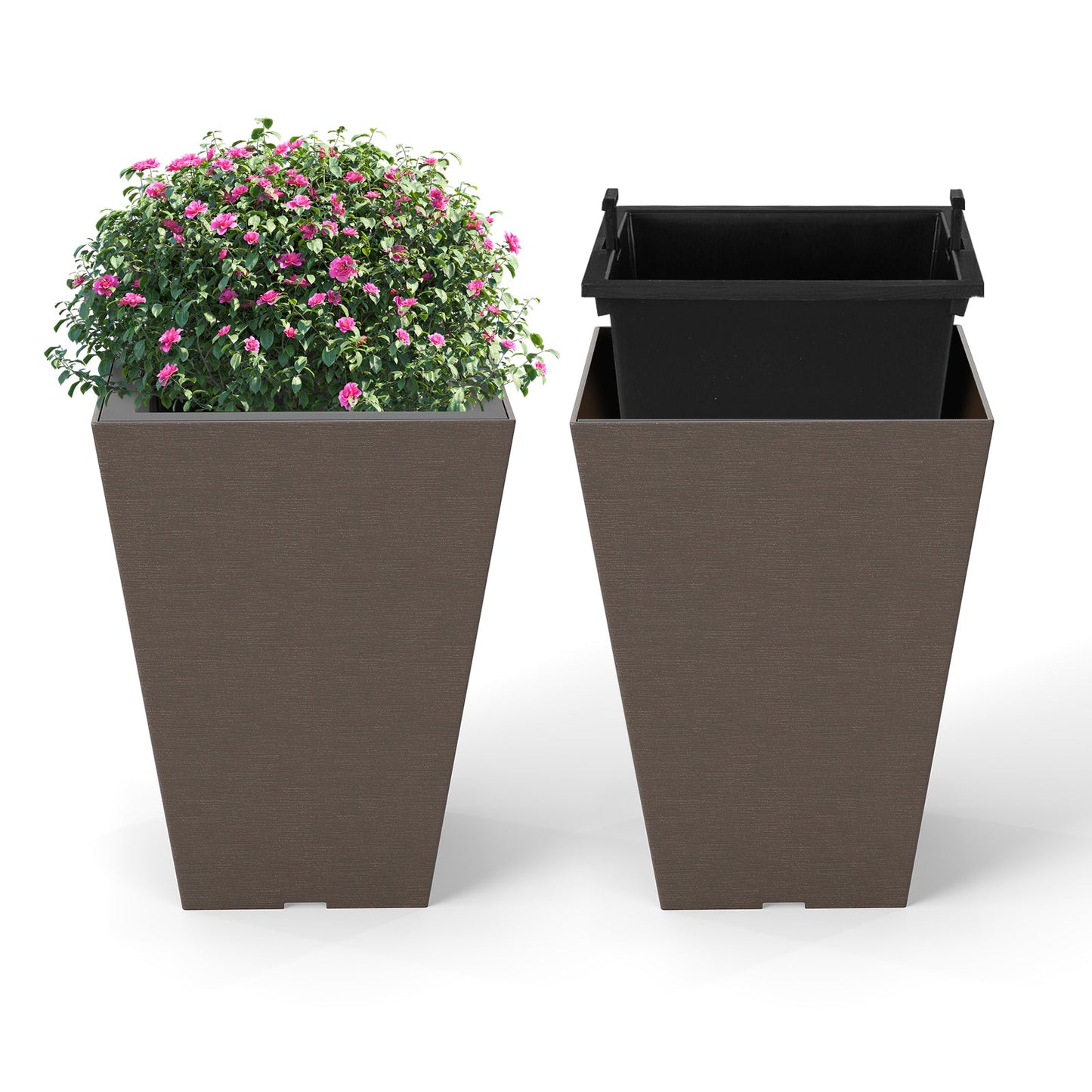 Set of 2 Square Taper Planter with Removable Inner Bucket and Optional Drainage Hole