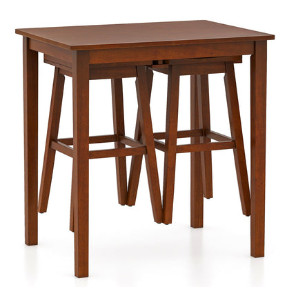 3-Piece Bar Table Set with Pub Table and 2 Saddle Stools