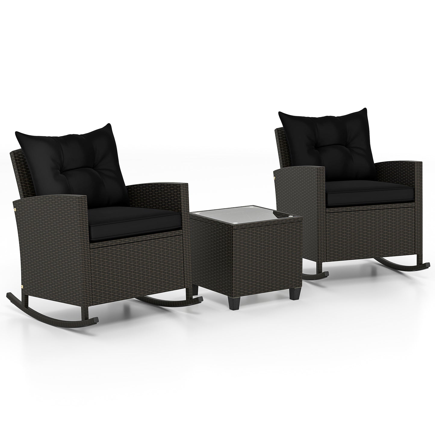 3-Piece Patio Rocking Chair Set with Glass Table