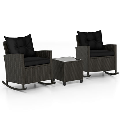 3-Piece Patio Rocking Chair Set with Glass Table