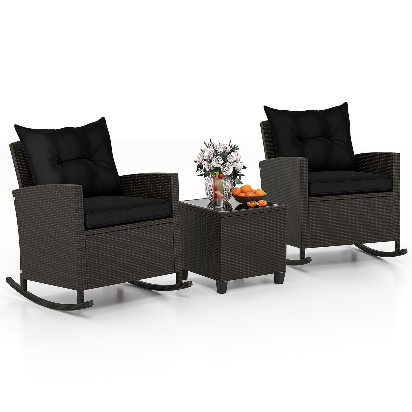 3-Piece Patio Rocking Chair Set with Glass Table
