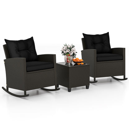 3-Piece Patio Rocking Chair Set with Glass Table
