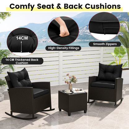3-Piece Patio Rocking Chair Set with Glass Table