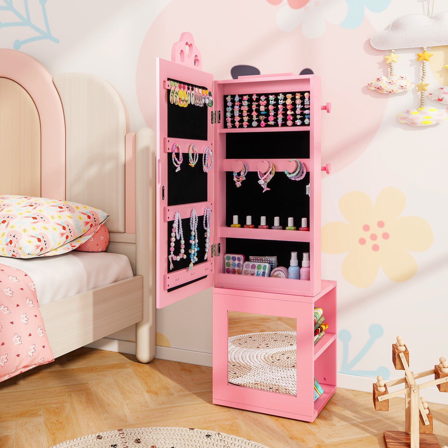 Kids Jewelry Cabinet Armoire with Full Length Mirror