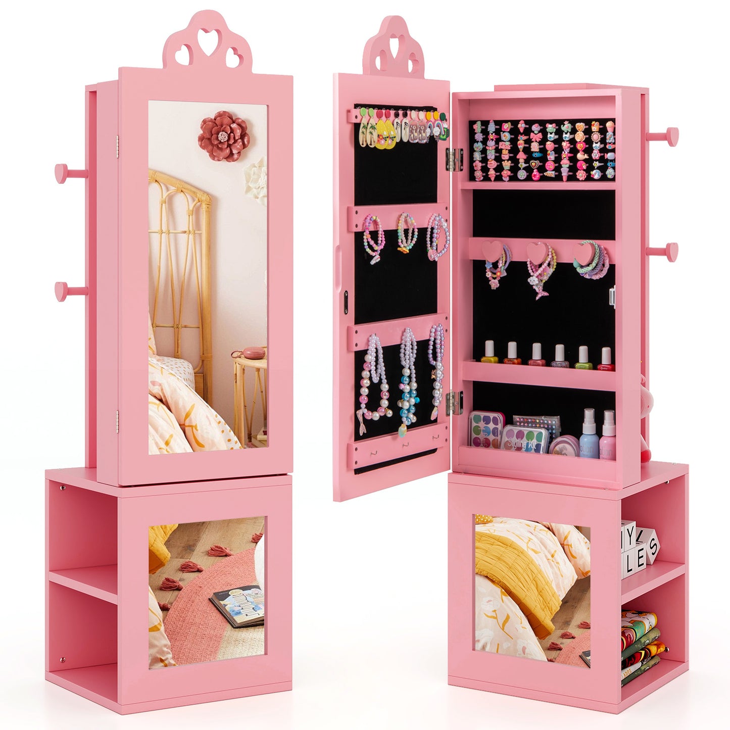 Kids Jewelry Cabinet Armoire with Full Length Mirror