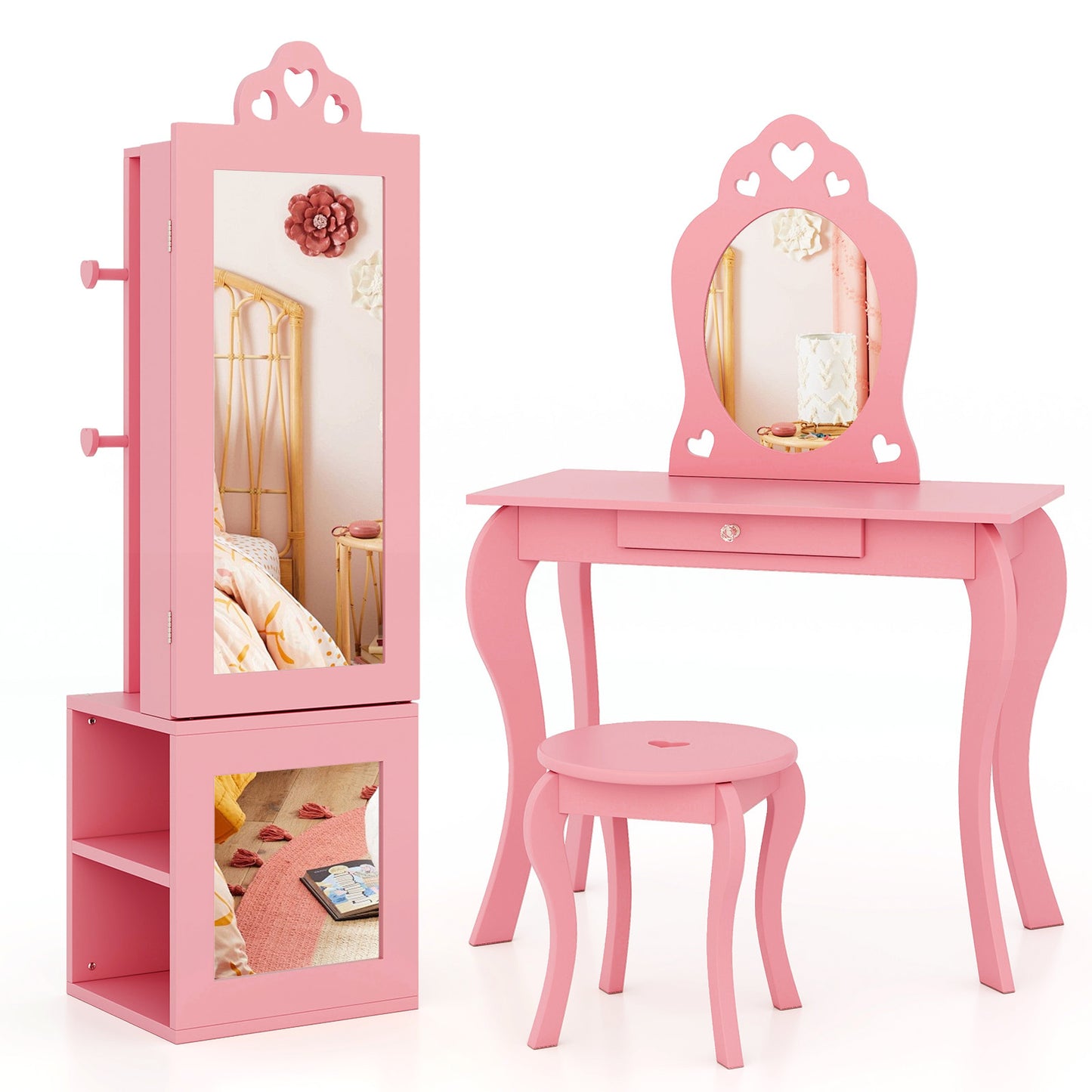Kids Jewelry Cabinet Armoire with Full Length Mirror