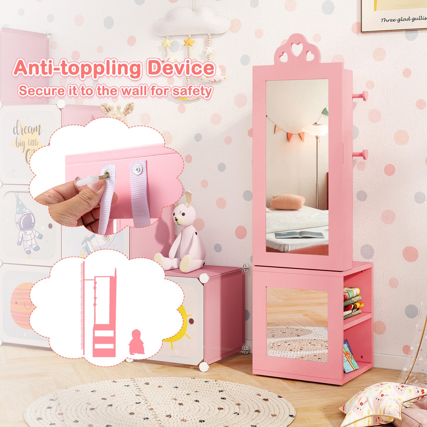 Kids Jewelry Cabinet Armoire with Full Length Mirror