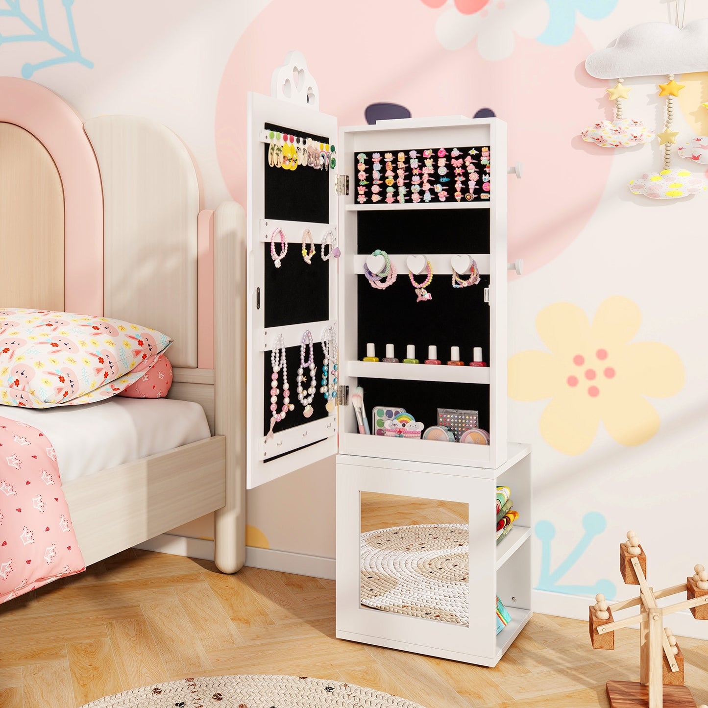 Kids Jewelry Cabinet Armoire with Full Length Mirror