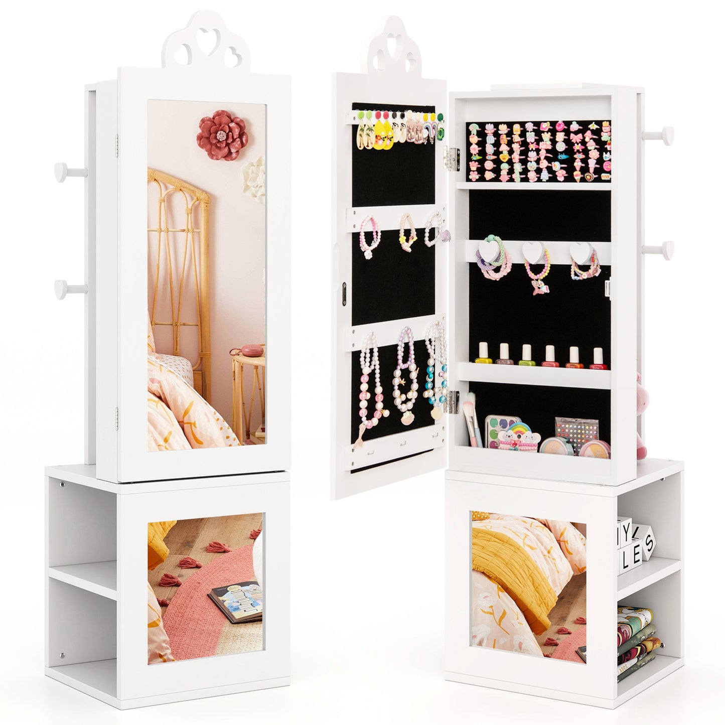 Kids Jewelry Cabinet Armoire with Full Length Mirror