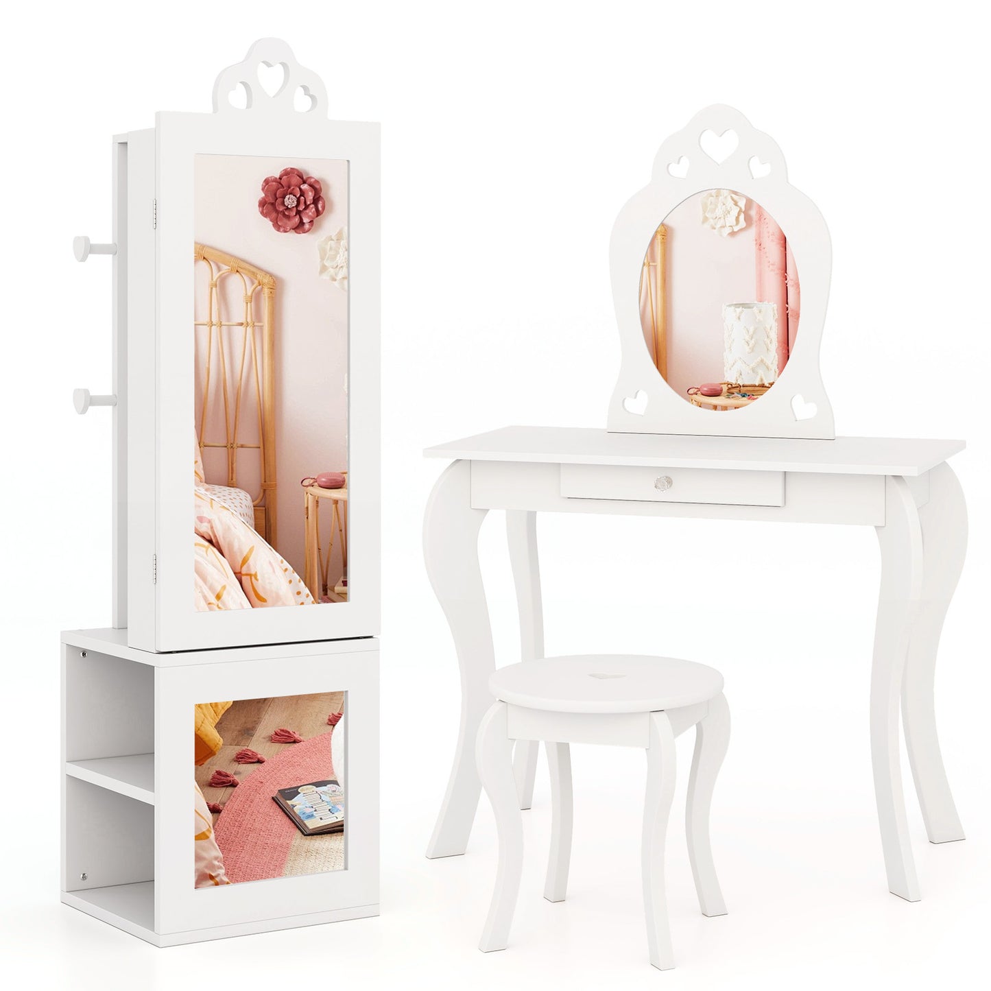 Kids Jewelry Cabinet Armoire with Full Length Mirror