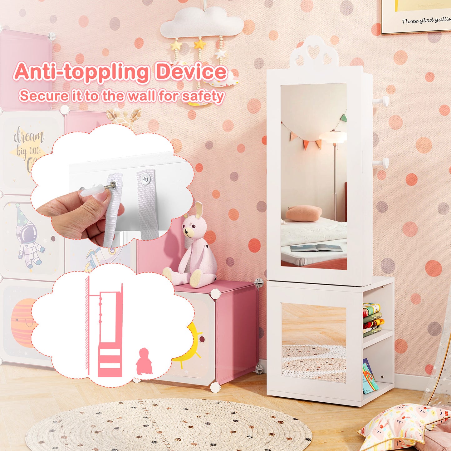 Kids Jewelry Cabinet Armoire with Full Length Mirror