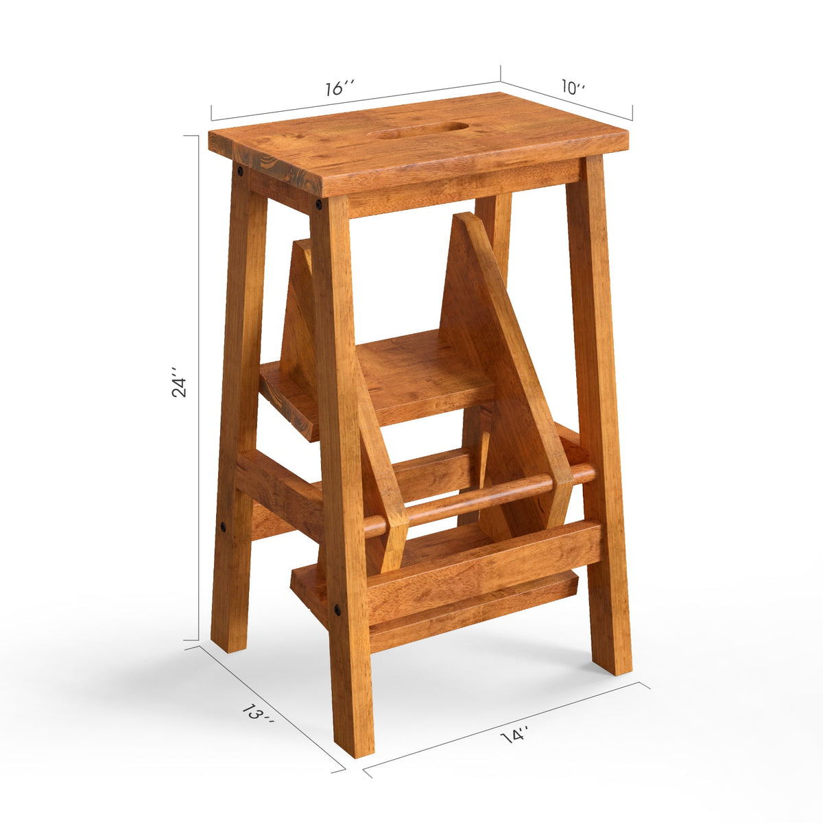 3-in-1 Rubber Wood Step Stool with Convenient Handle