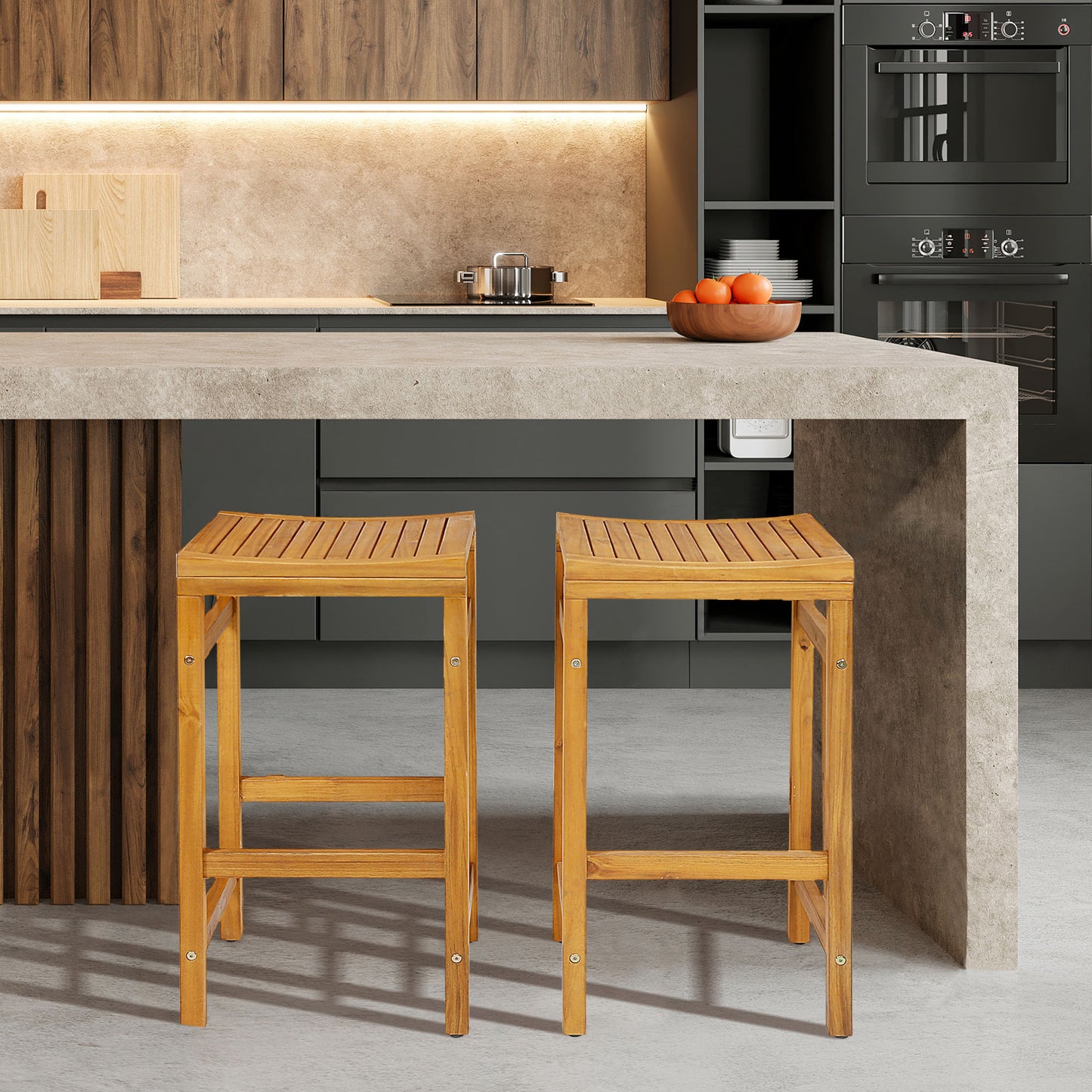 30-Inch Acacia Wood Bar Stools with Saddle Seat - Set of 2