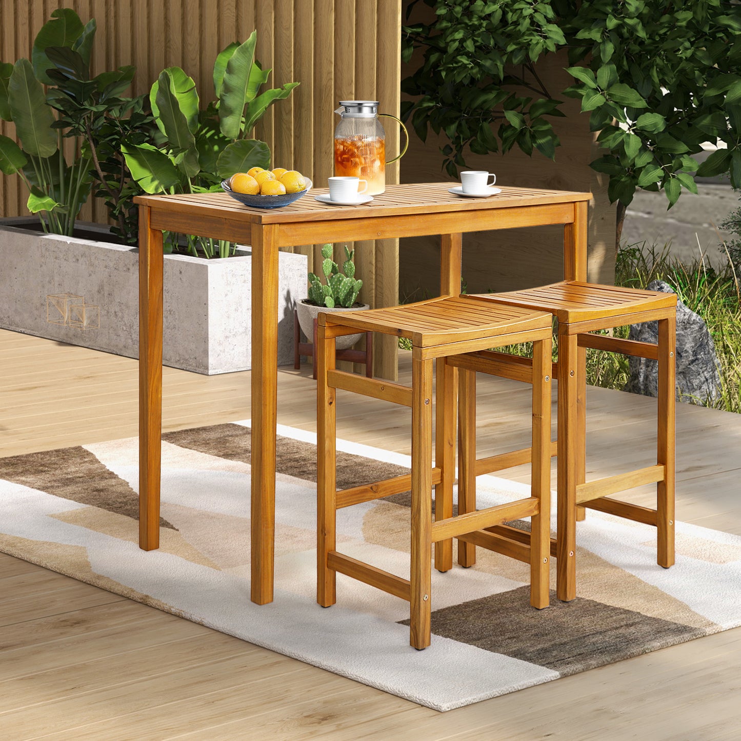 30-Inch Acacia Wood Bar Stools with Saddle Seat - Set of 2