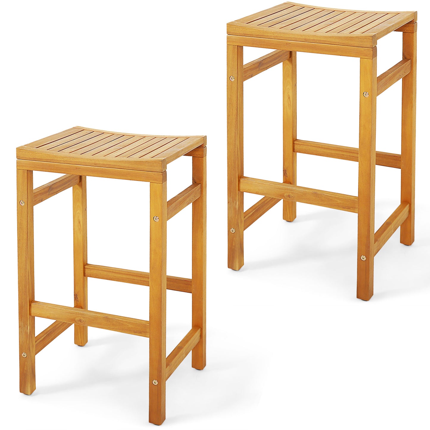 30-Inch Acacia Wood Bar Stools with Saddle Seat - Set of 2