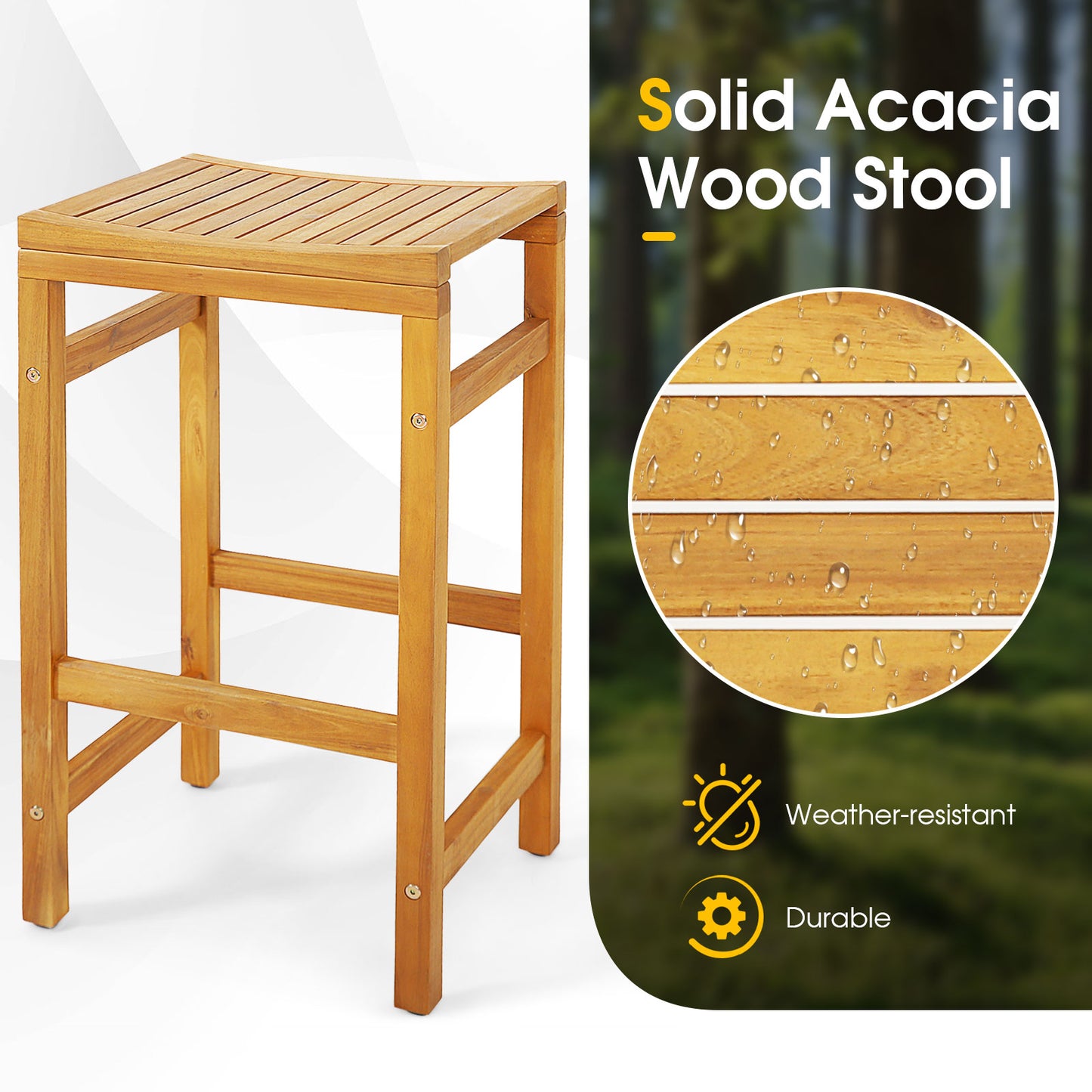 30-Inch Acacia Wood Bar Stools with Saddle Seat - Set of 2