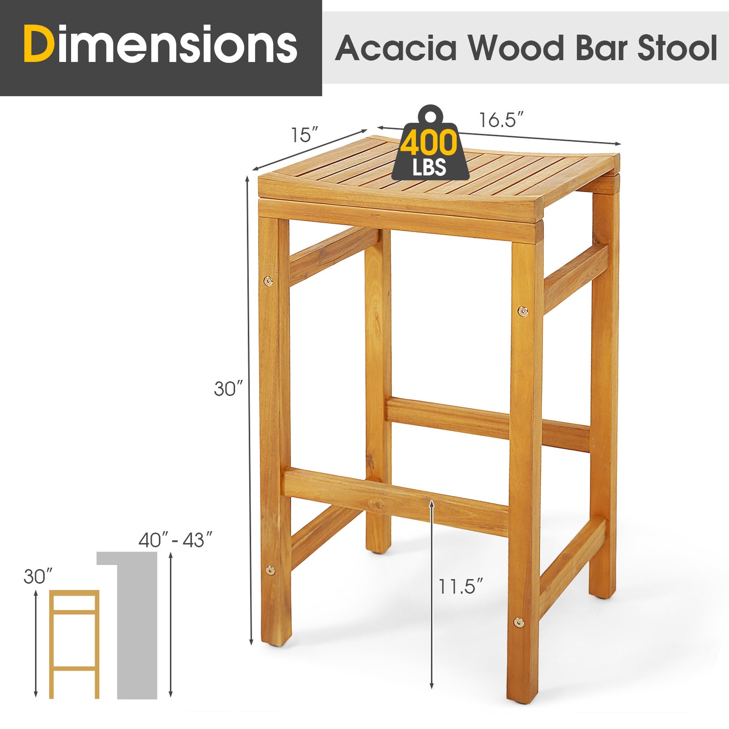 30-Inch Acacia Wood Bar Stools with Saddle Seat - Set of 2