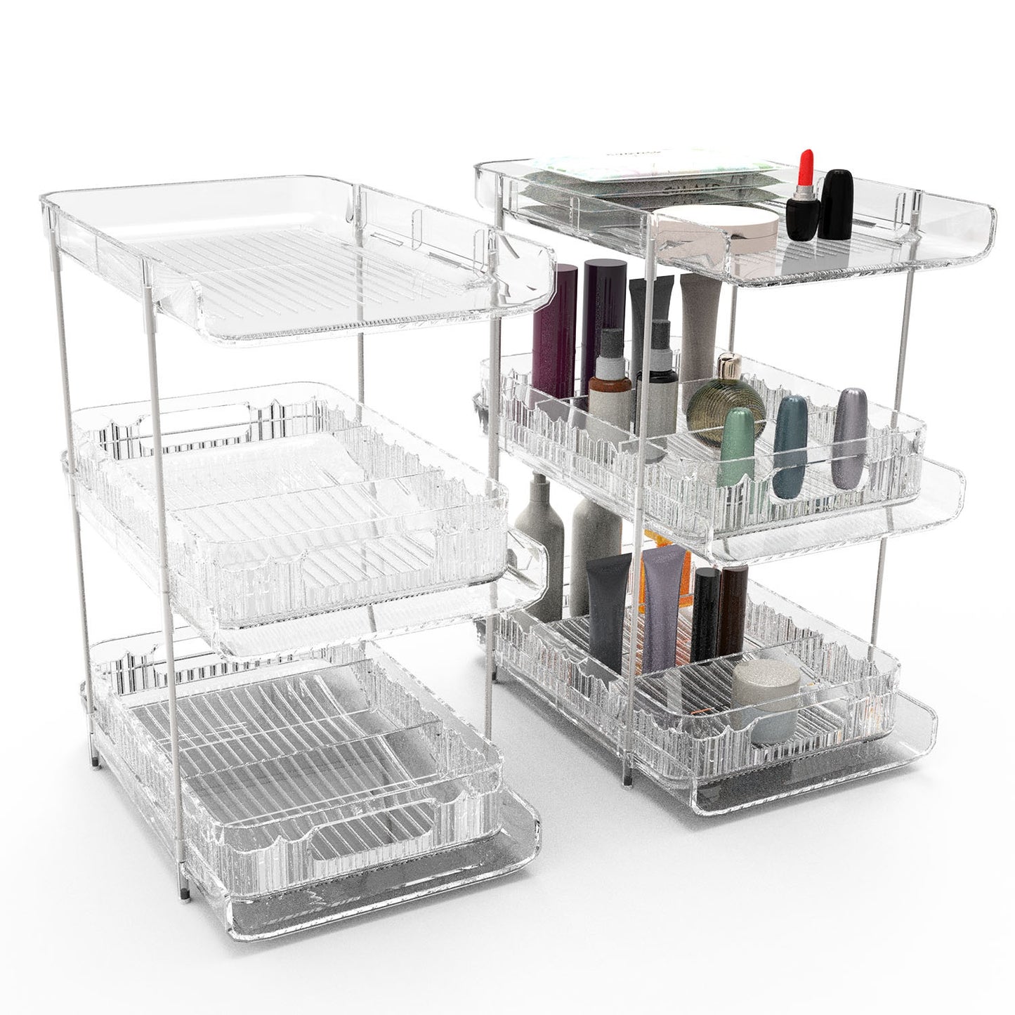3-Tier Clear Bathroom Organizer with Drawers (2-Pack)