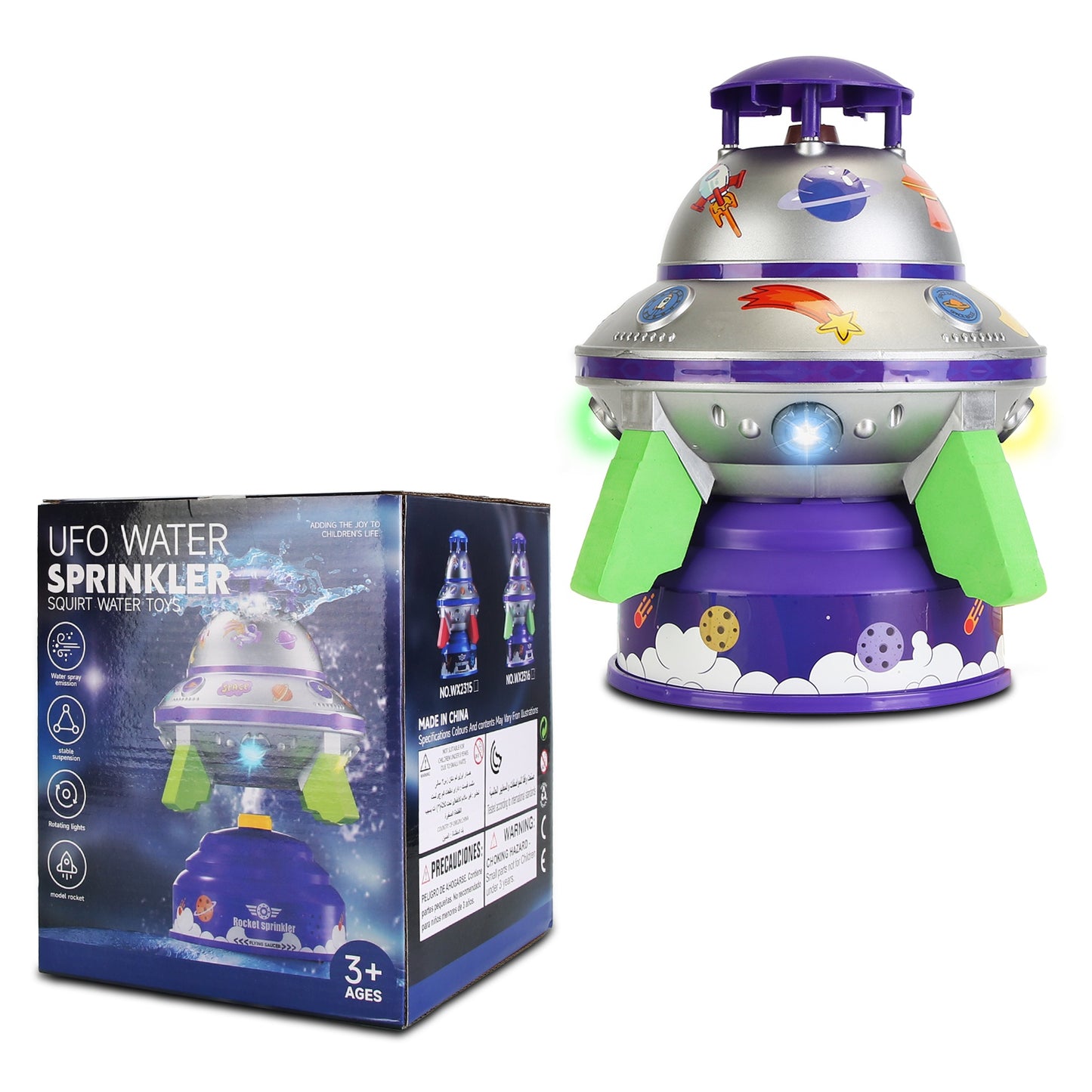 UFO Water Sprinkler Toy with LED Lights & 360° Rotation