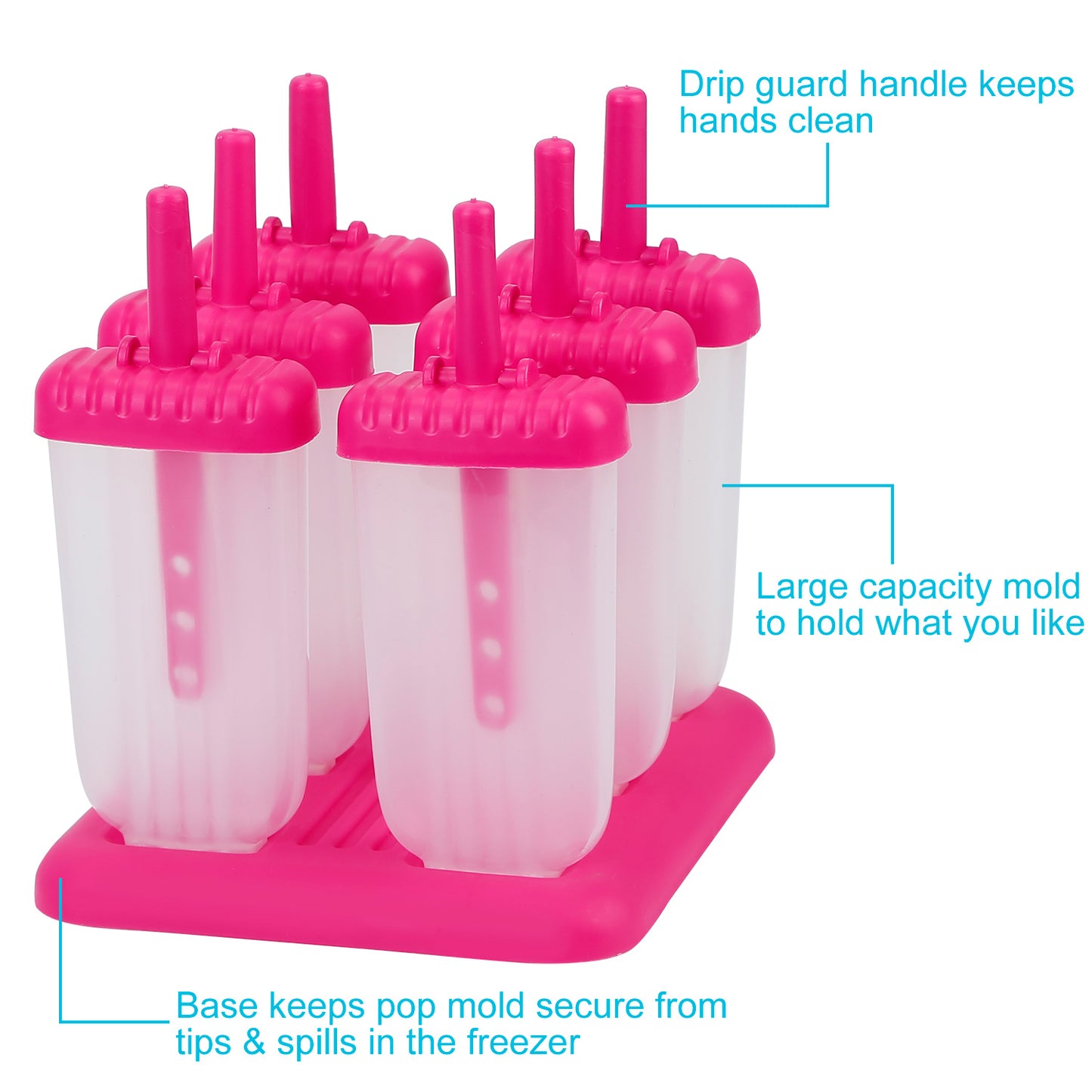 Reusable Popsicle Molds Set of 6 with Drip-Guard Handles