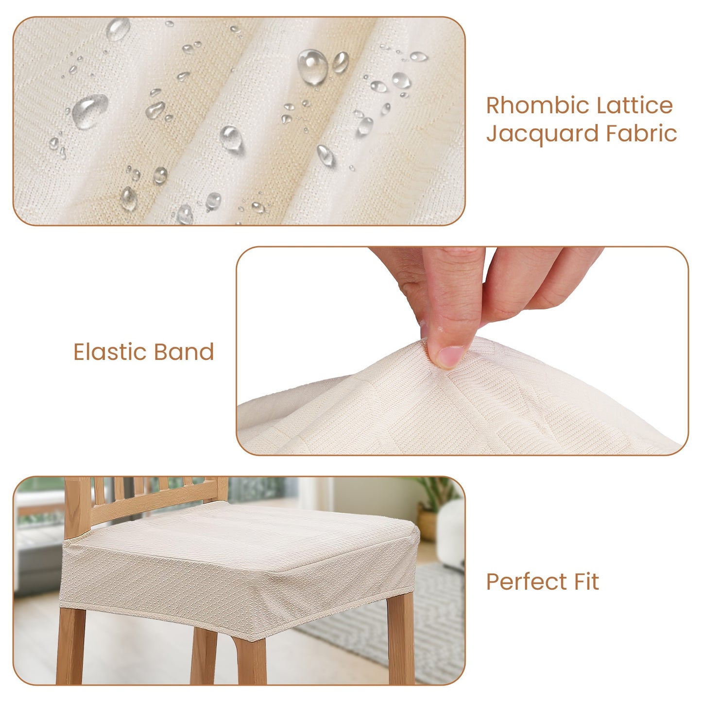 Waterproof Dining Chair Seat Covers - 4 Pack Stretch Slipcovers