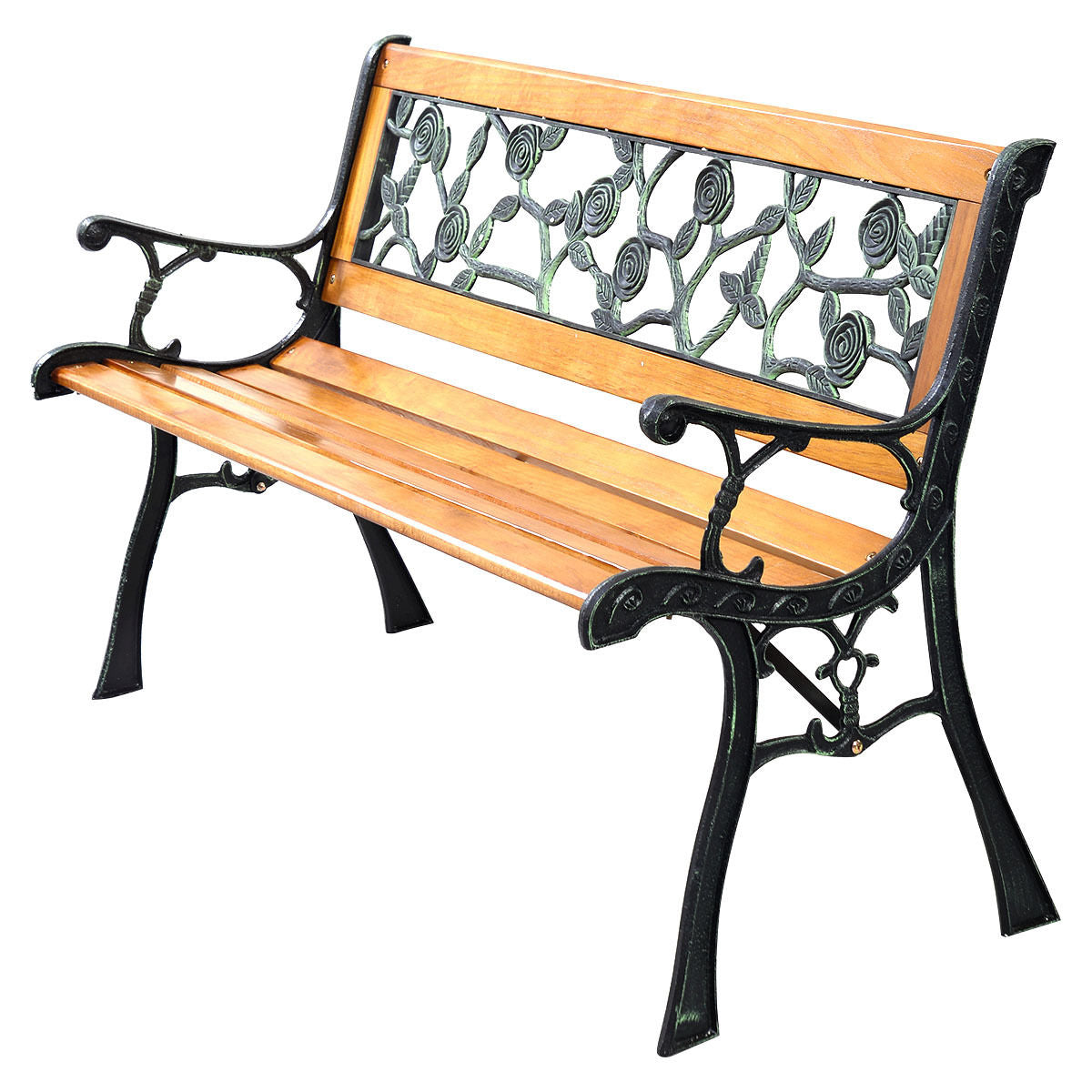 49.5" Cast Iron Garden Bench with Wood Seat - 3 Person