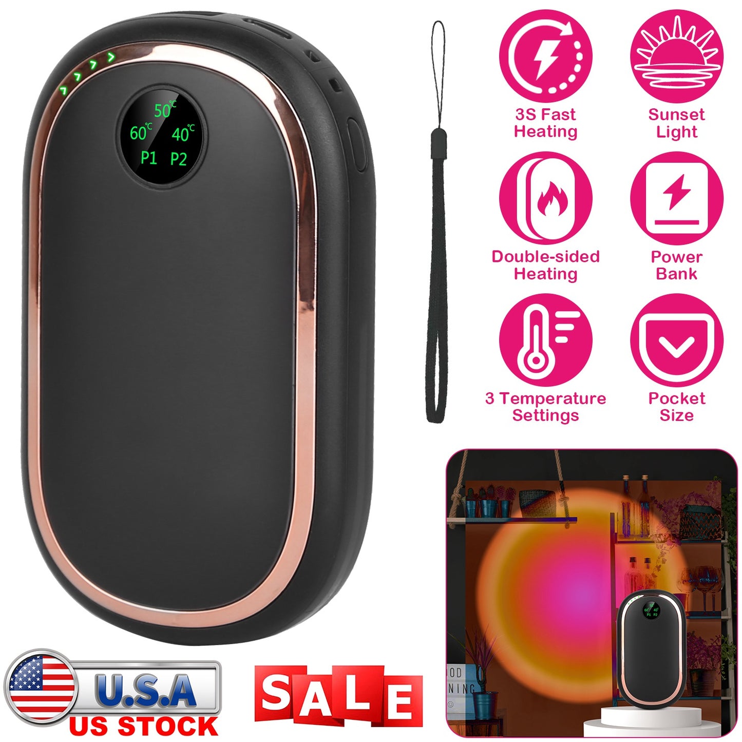 Rechargeable Hand Warmer with Power Bank & Digital Display
