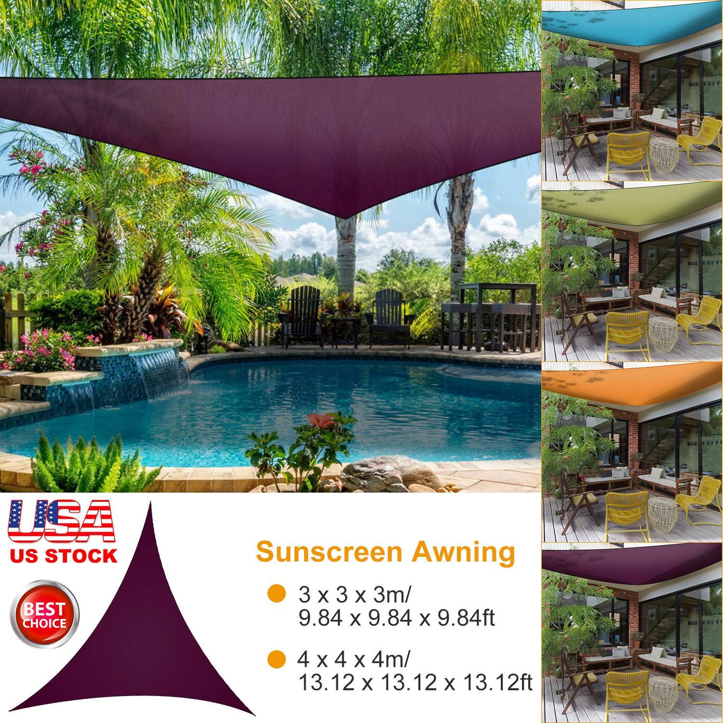 Triangle Shade Sail Canopy - Waterproof Outdoor Sun Shelter