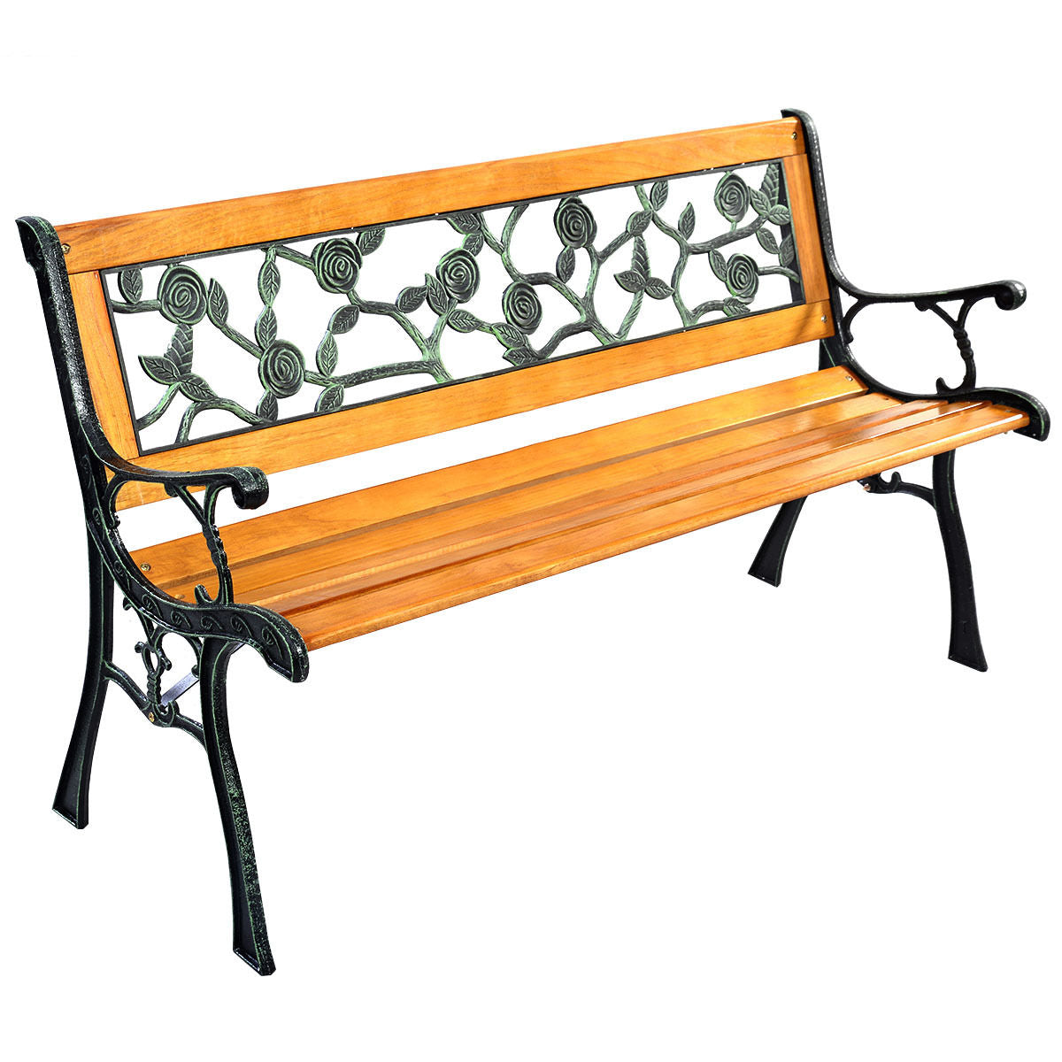 49.5" Cast Iron Garden Bench with Wood Seat - 3 Person