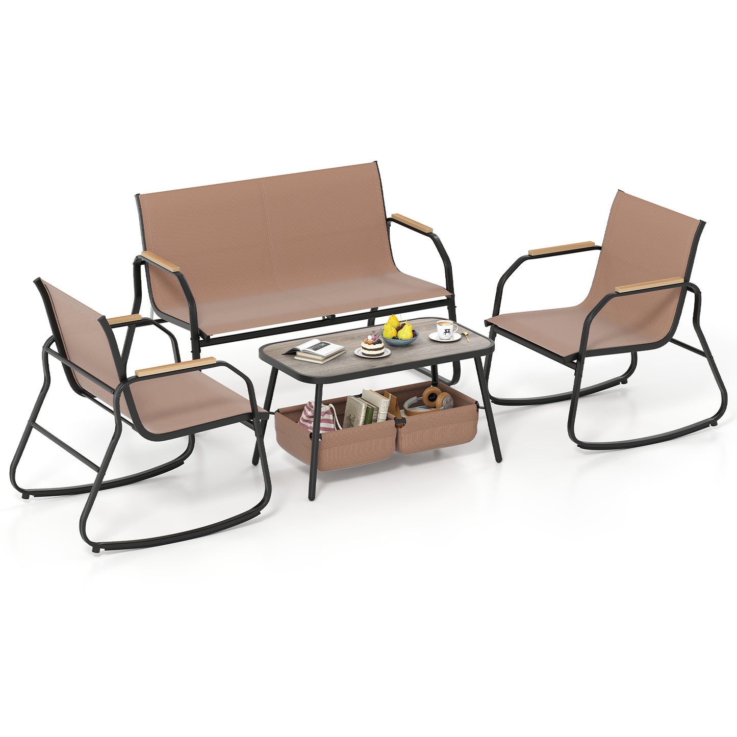 4-Piece Patio Conversation Set with Rocking Chairs & Loveseat