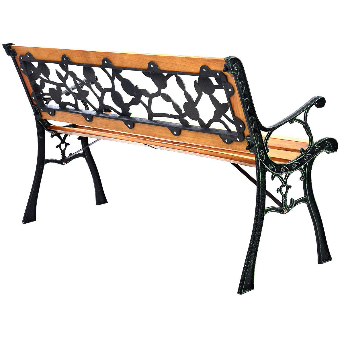 49.5" Cast Iron Garden Bench with Wood Seat - 3 Person