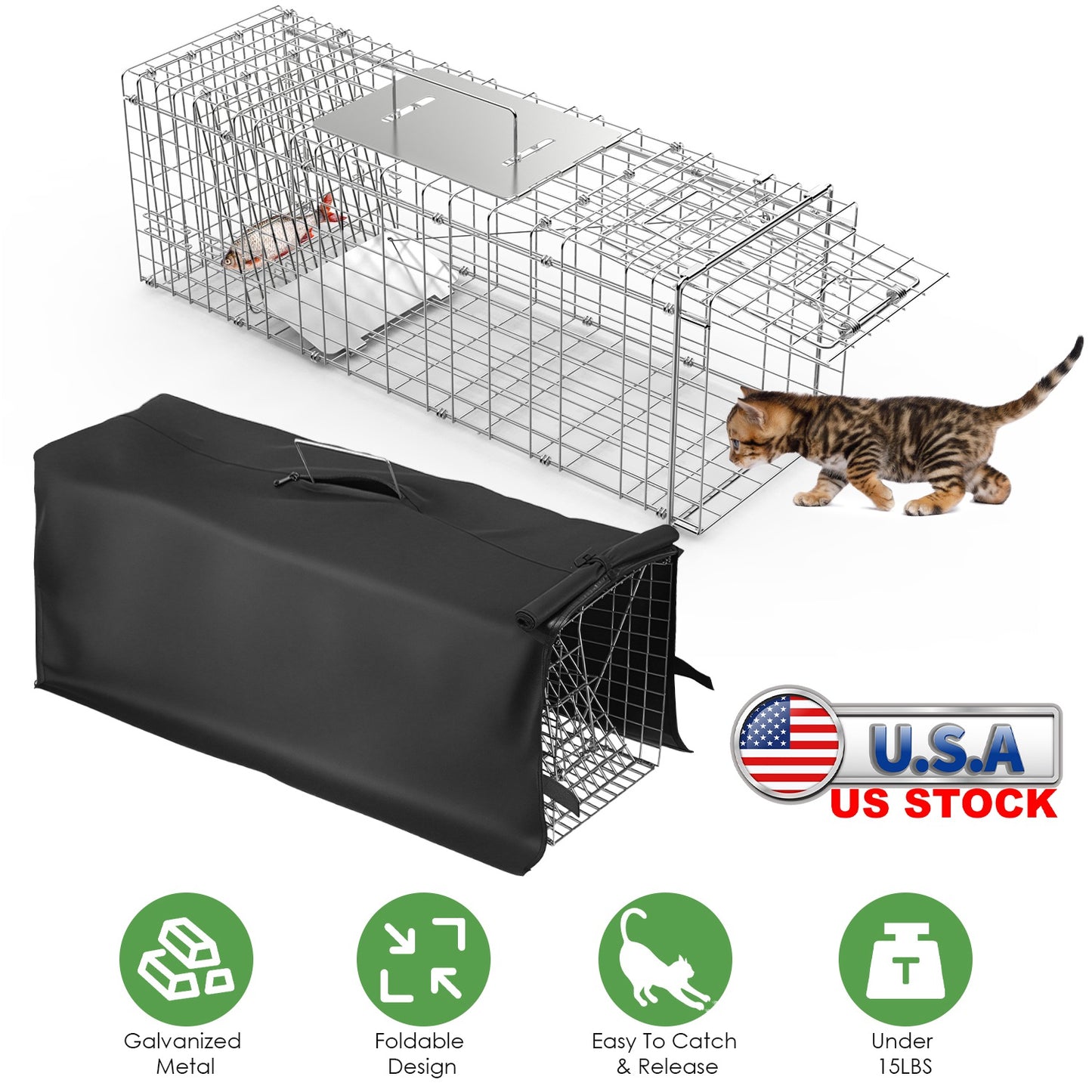 Live Animal Trap Cage 31" Folding with Waterproof Cover