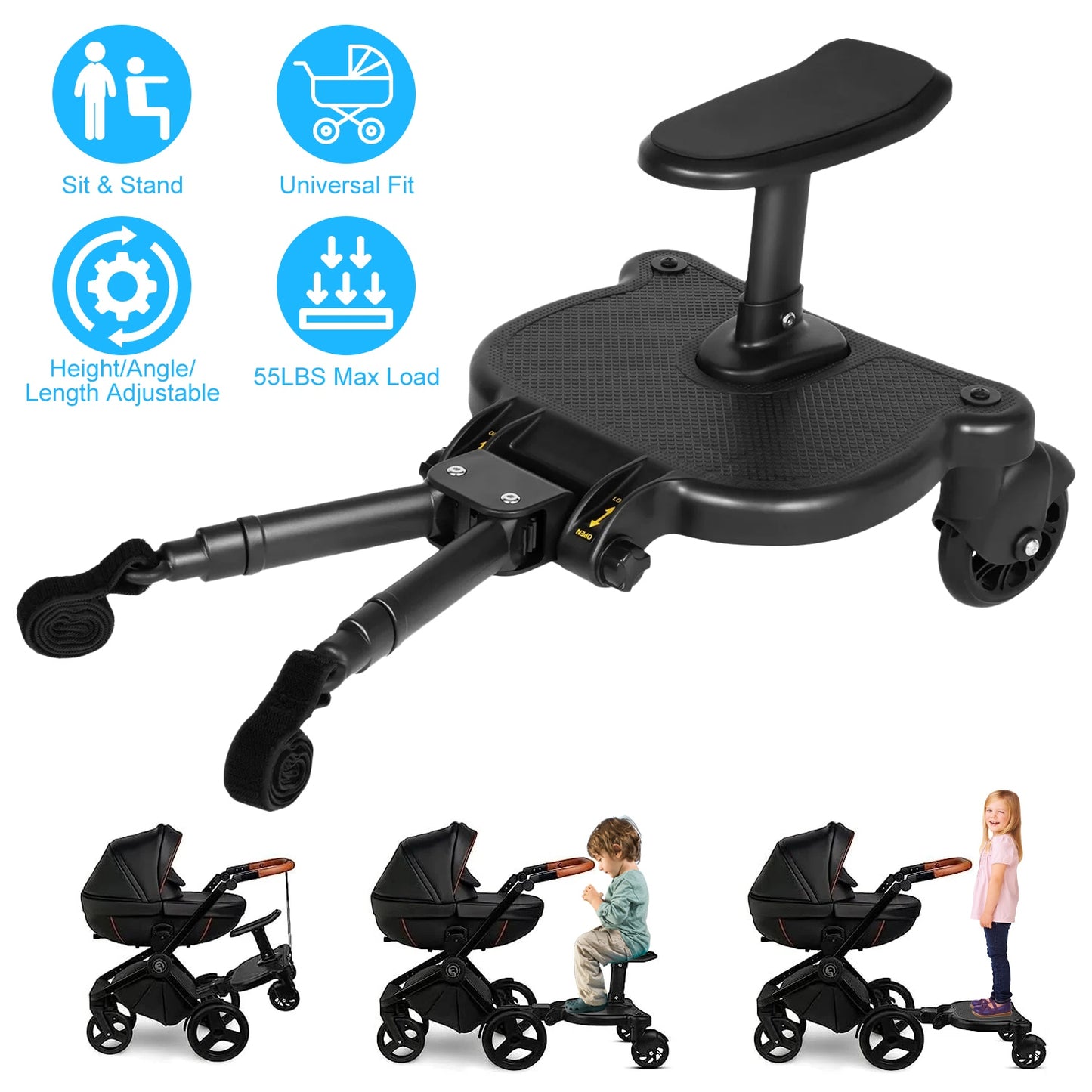 Universal Stroller Board with Detachable Seat for Toddlers