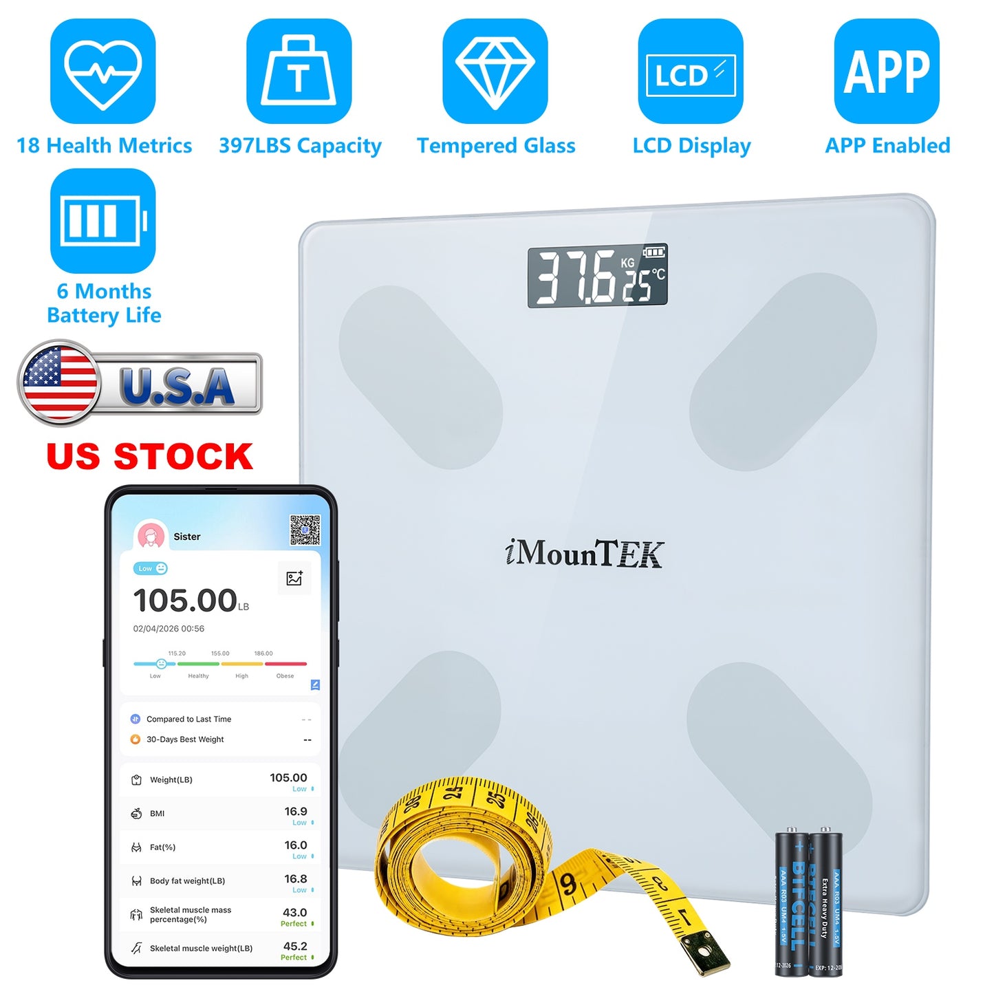 Smart Body Composition Scale with App Sync & 18 Health Metrics