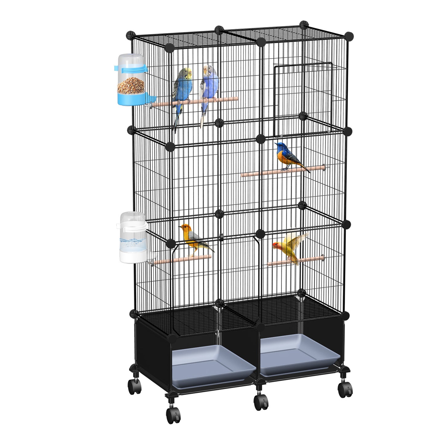 46in Bird Cage with Wooden Perches and Lockable Wheels