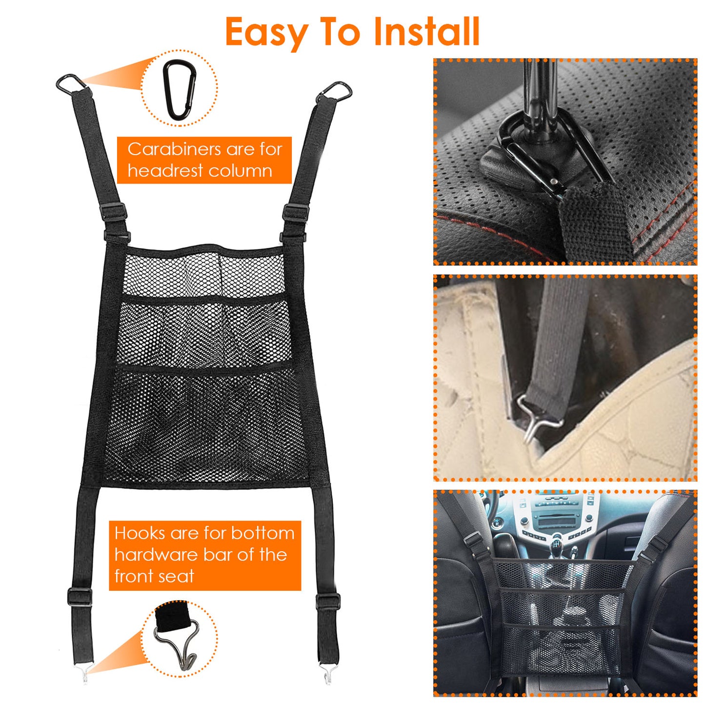 Car Mesh Organizer 3-Layer Seat Back Storage Net with Pet Barrier