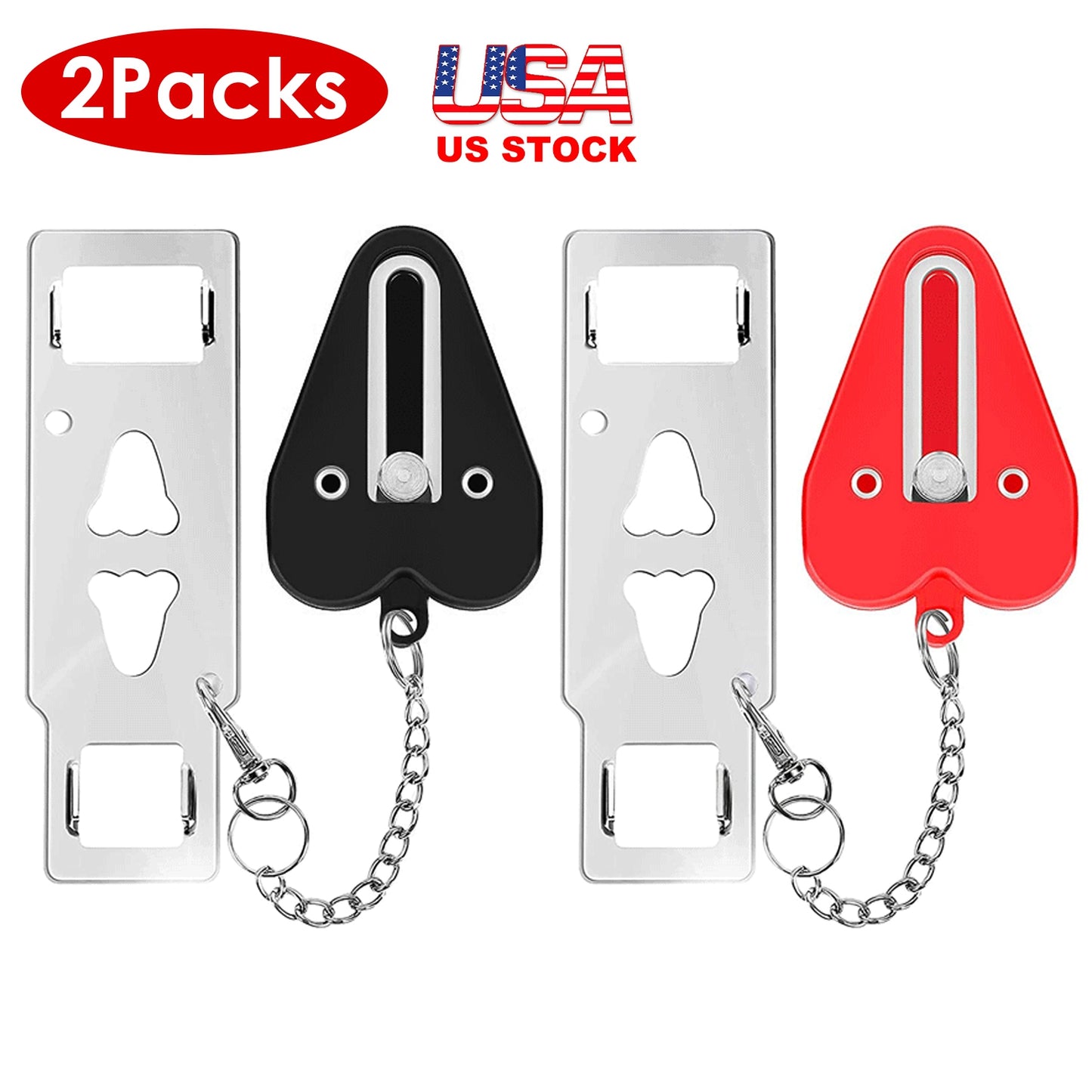 Portable Travel Door Lock with Security Latch - 2 Pack