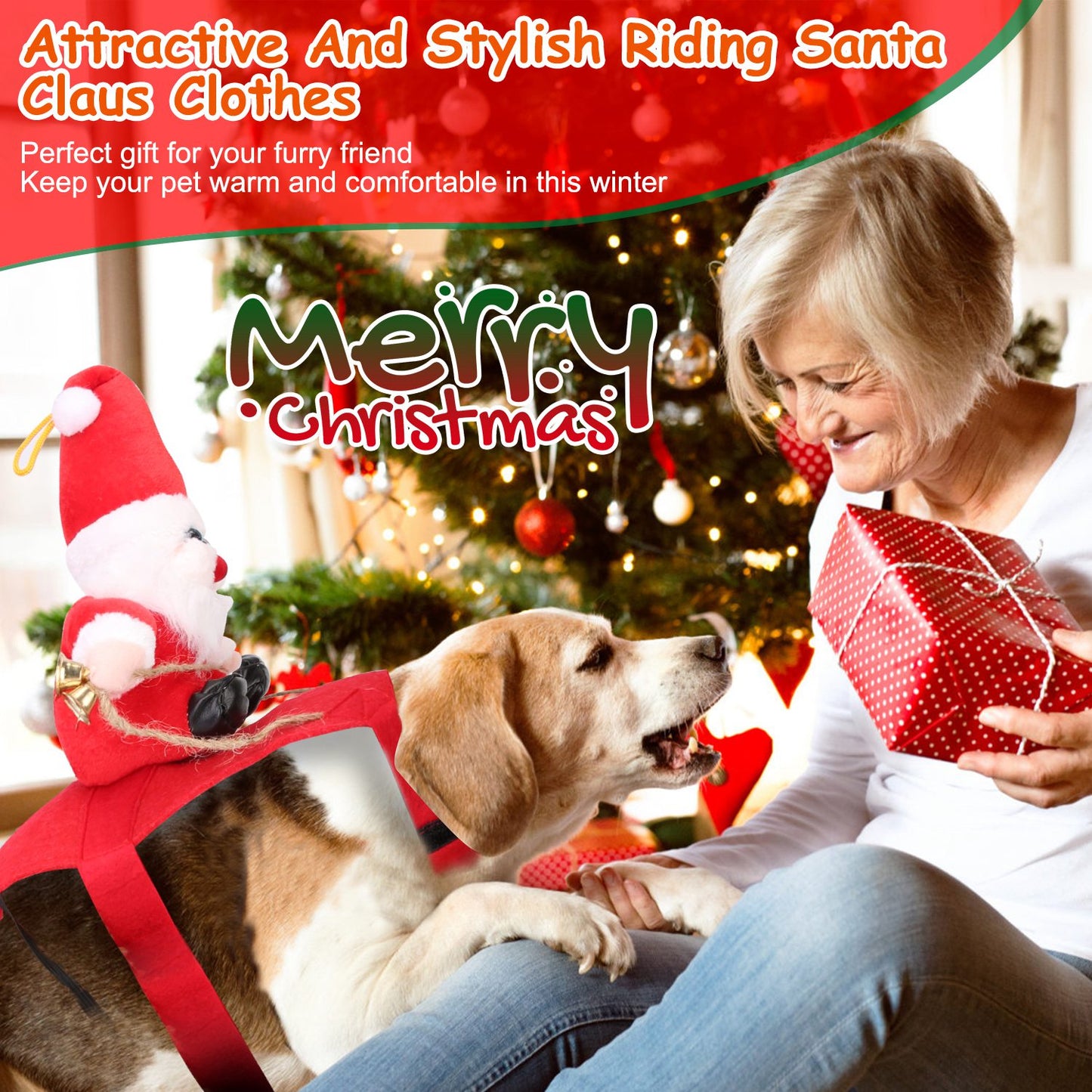 Dog Christmas Costume with Riding Santa Claus Design