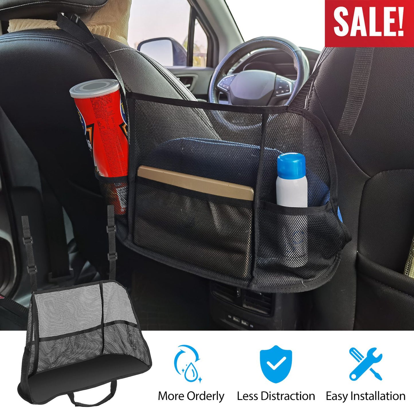 Car Seat Net Organizer with Pet Barrier and Storage Pockets