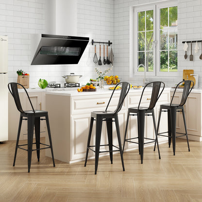 Stackable Metal Bar Stools Set of 4 with Removable Backrest
